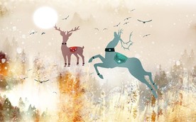 马卡龙发财鹿金山银月背景墙