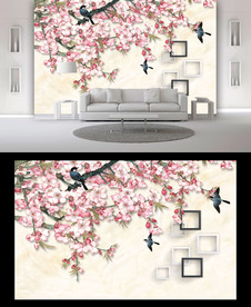 大理石花鸟电视背景墙