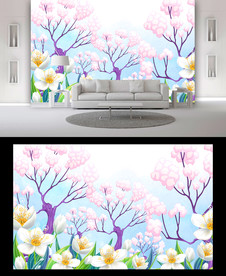 手绘花朵背景墙