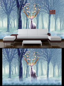 麋鹿电视背景墙