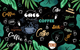 个性黑板北欧树叶咖啡工装背景墙