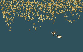 新中式手绘银杏素雅花鸟背景墙