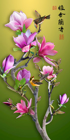 原创高清玄关玉兰花鸟装饰画壁画