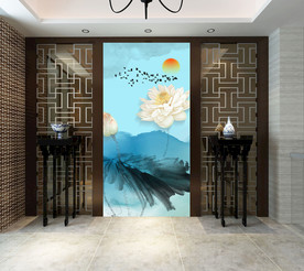 写意荷花玄关背景墙