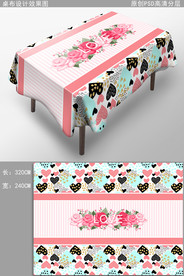 爱心玫瑰餐桌布图案花纹