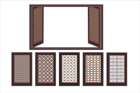 矢量图长方形各种花式中式窗棱