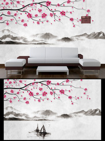 梅花山水背景墙