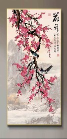 原创玄关手绘梅花喜鹊装饰画