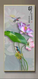 原创玄关高清荷花翠鸟装饰画