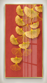 北欧现代线描晶瓷银杏叶装饰画