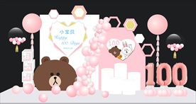 粉色主题宝宝宴舞台合影区设计