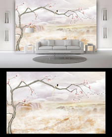 山水花鸟背景墙