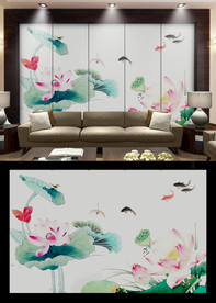 写意荷花电视背景墙