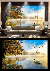 水彩麋鹿背景墙