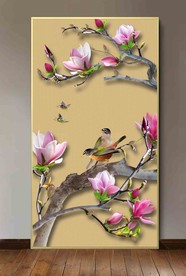 原创玄关高清玉兰喜鹊装饰画