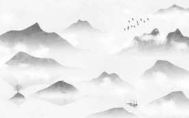 中式山水画无框画 TIF分层