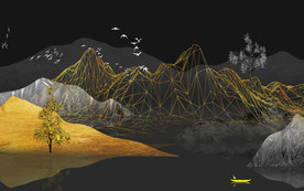 金色无框山水画 tif分层