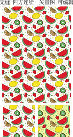 甜美水果花纹 西瓜 樱桃 柠檬