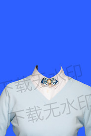 女性领结蓝色衬衫