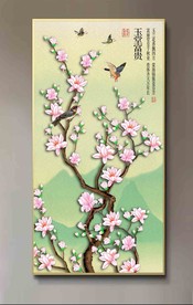 原创玄关手绘玉兰花鸟装饰画壁画