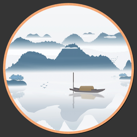 一叶扁舟山水新中式水墨装饰矢量