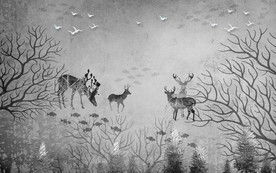 麋鹿现代背景墙画 tif分层