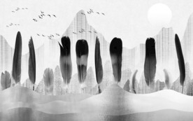 羽毛灰色无框山水画 tif分层