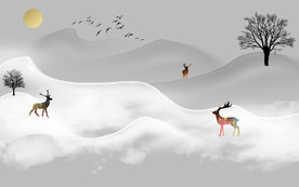 麋鹿山水画TIF分层