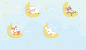 蓝色儿童小动物晚安睡觉插画