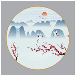 梅花仙鹤高山流水中式水墨装饰矢