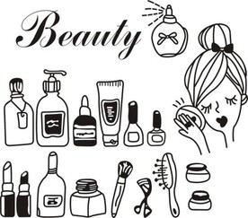 美女化妆品香水口红墙贴矢量图