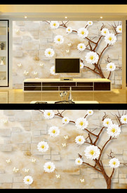 纹理花朵电视背景墙