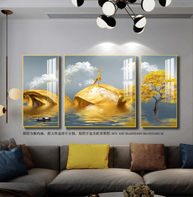 现代轻奢抽象发财树麋鹿晶瓷画