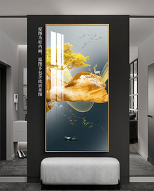现代抽象金箔山水玄关装饰画