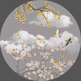 花鸟装饰画 圆形花鸟画