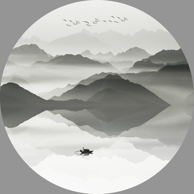 水墨山水装饰画 圆形山水画