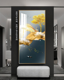 手绘轻奢麋鹿玄关画