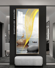 石来运转鹅卵石麋鹿装饰画