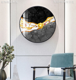 新中式水墨金鱼荷花圆形挂画