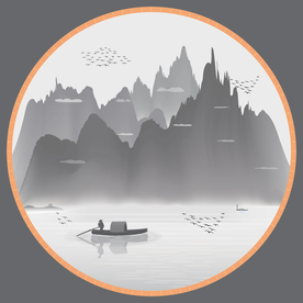 山峰新中式水墨圆形装饰矢量分层