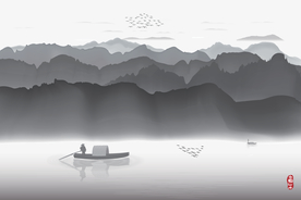 黑白山水新中式水墨装饰矢量背景