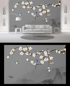 中式花鸟电视背景墙