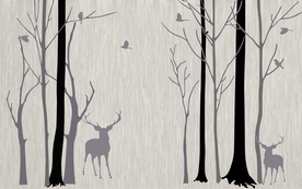 简约抽象树木小鹿背景墙