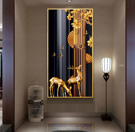 金色飞鸟麋鹿玄关背景墙