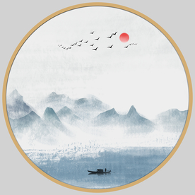 圆形山水画圆形装饰画圆形挂画