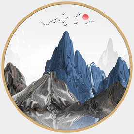 圆形山水画圆形水墨画圆形装饰画