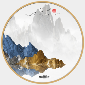 圆形水墨画圆形山水画圆形装饰环