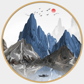 圆形山水画圆形水墨画圆形装饰画