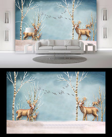 北欧麋鹿背景墙
