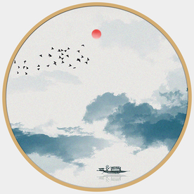 圆形山水画圆形水墨画圆形装饰画